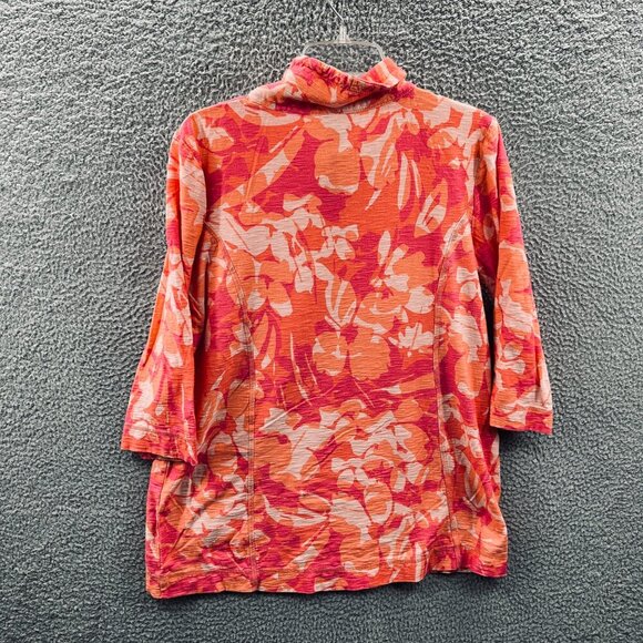 Weekends Chicos Womens Jacket 2 Large Red Pink Floral 100% Cotton Long Sleeve - Picture 2 of 11